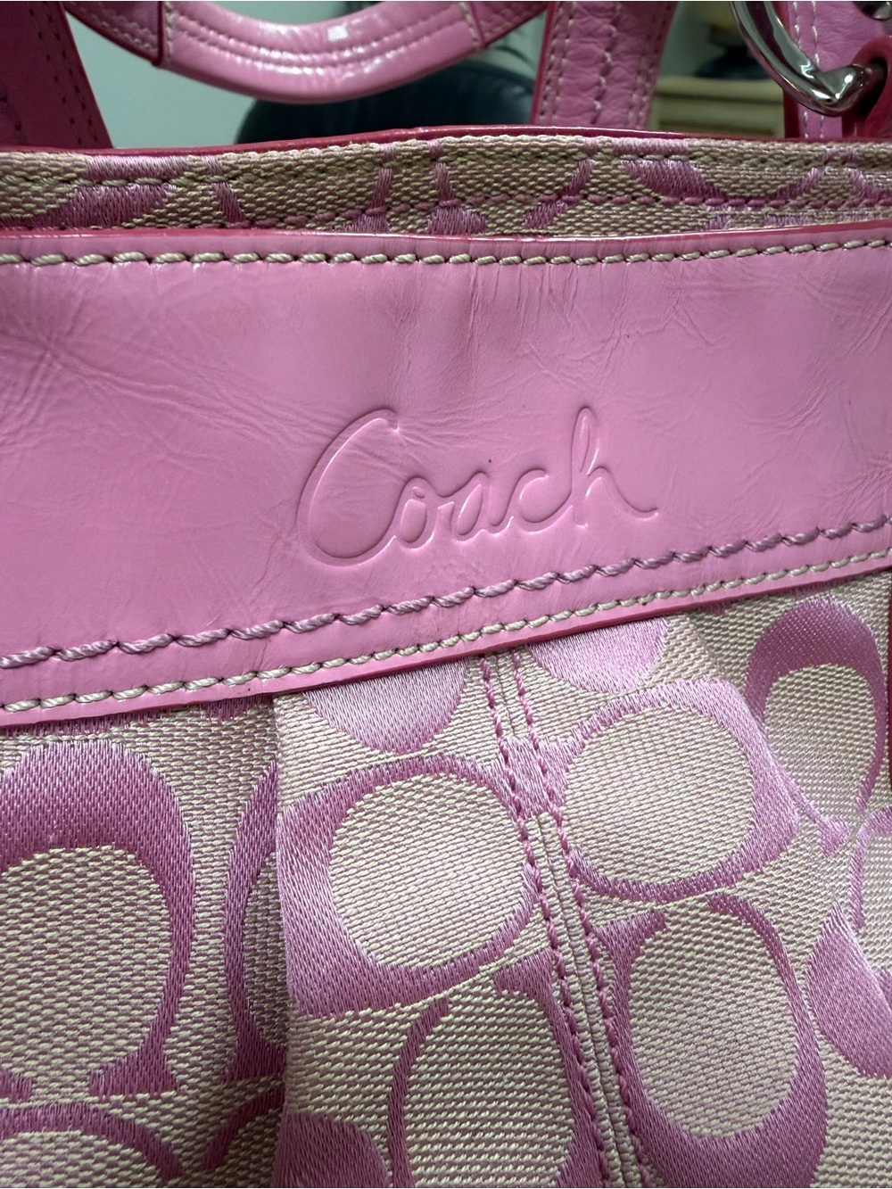 2010 Coach Pink Soho Signature Canvas Tote with Leather Trim - Picture 7 of 14